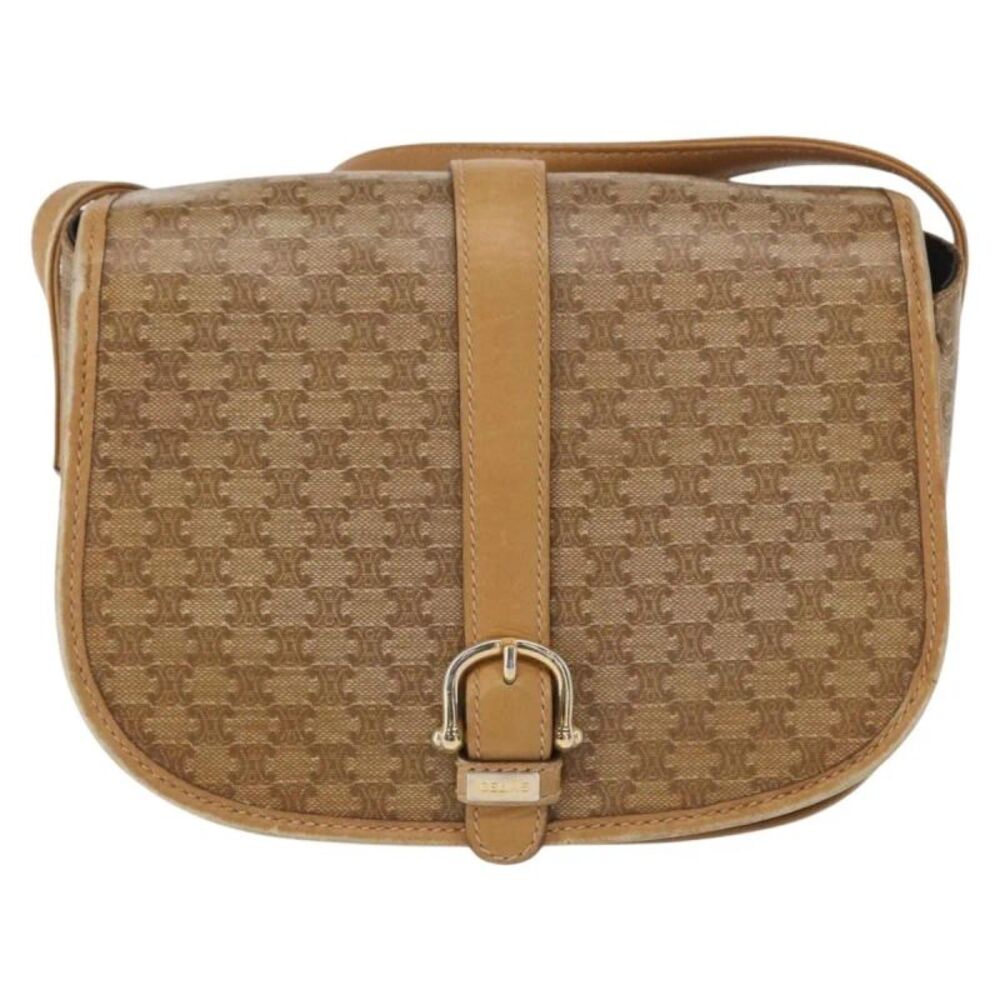 Celine Vintage Macadam Canvas Beige Canvas Shoulder Bag Bag
